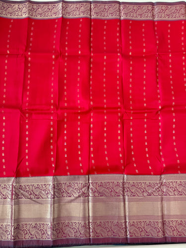 Kanchipuram pure silk saree | Silver Zari | Pink | Handwoven | Ships from California